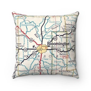Bloomington Indiana Map Pillow - Bloomington Pillow - Indiana University Graduation Gift - Bloomington Airbnb Decor - Bloomington Realtor