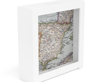 Spain Map Shadow Box Bank - Spain Trip Savings Box - Spain Vacation Fund - Spain Trip Gift - Spain Bank - Spain Shadow Box