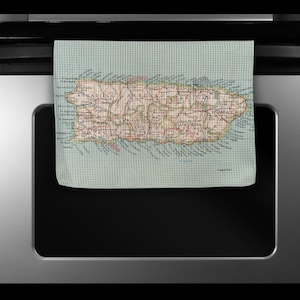 Puerto Rico Map Tea Towel - Puerto Rico Kitchen Towel - Puerto Rico Dish Towel - Puerto Rico Airbnb - Puerto Rico Kitchen