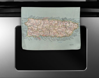 Puerto Rico Map Tea Towel - Puerto Rico Kitchen Towel - Puerto Rico Dish Towel - Puerto Rico Airbnb - Puerto Rico Kitchen