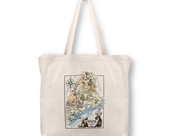 Maine Map Tote Bag - Maine Tote Bag - Maine Market Tote Bag - Maine Vacation Tote Bag - Maine Beach Bag - Maine Realtor Tote Bag