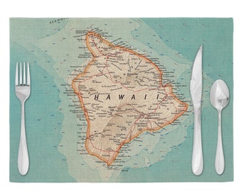 Hawaii Big Island Map Placemats - Hawaii Big Island Placemat Set - Hawaii Big Island Airbnb Decor - Hawaii Big Island Kitchen
