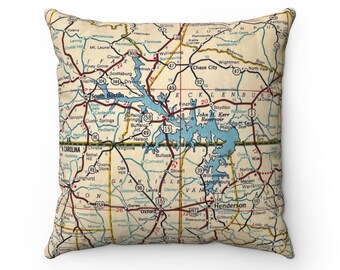 Kerr Lake North Carolina Virginia Map Pillow - Kerr Lake Pillow - Lake House Airbnb Decor - Kerr Lake Gift