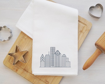 Houston Skyline Tea Towel - Houston Kitchen Towel - Houston Dish Towel - Houston Housewarming - Houston Airbnb - Houston Closing Gift