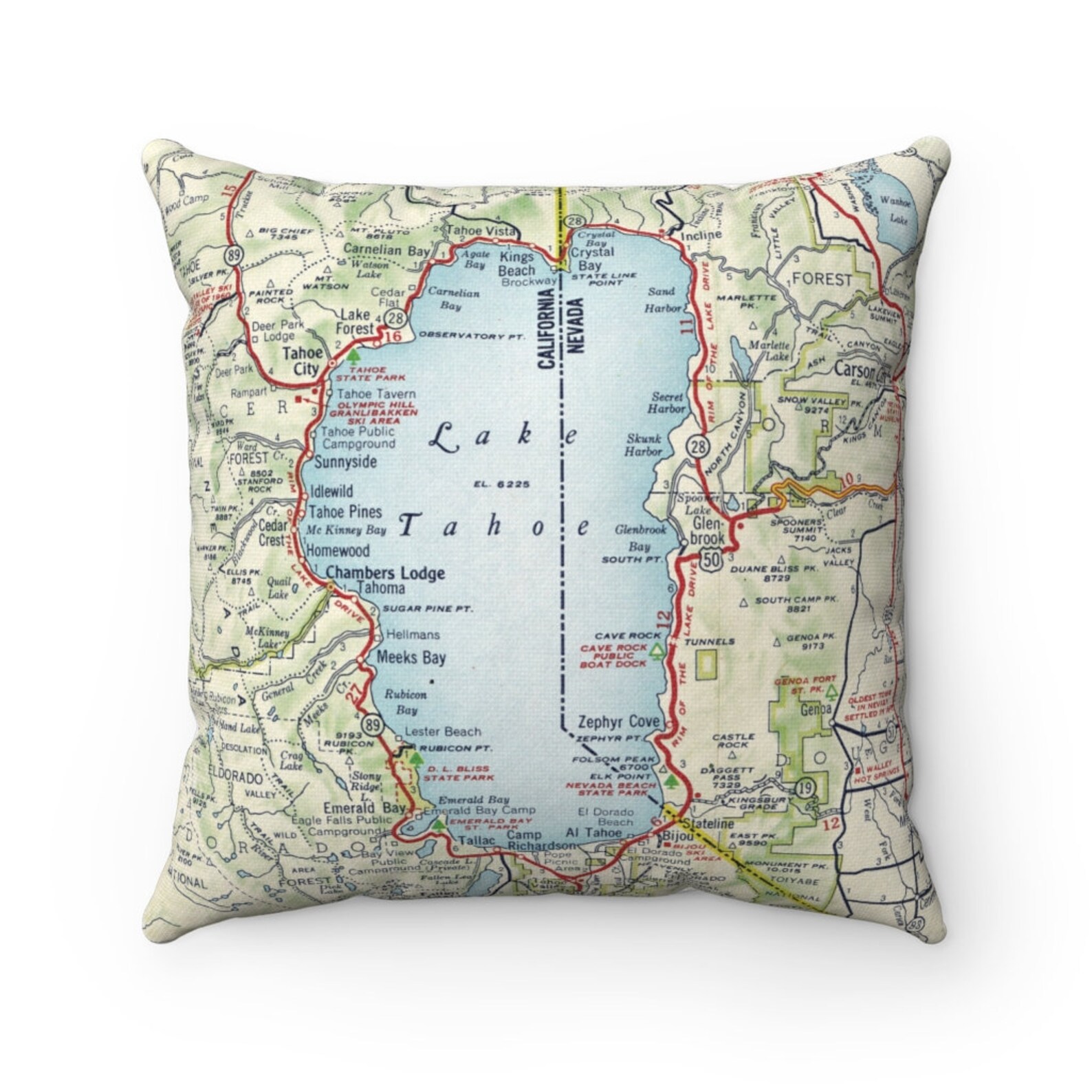 Lake Tahoe Map Pillow Lake Tahoe Wedding Gift Lake Tahoe Etsy