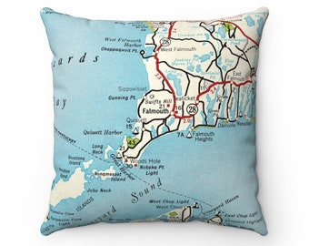 Falmouth Massachusetts Pillow - Falmouth Map - Falmouth Airbnb Decor - Falmouth Gift - Housewarming Gift - Map Gift