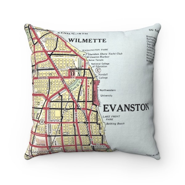 Northwestern University Map Pillow - Northwestern University Graduation Gift - Northwestern Pillow - Evanston Airbnb - Evanston Realtor Gift