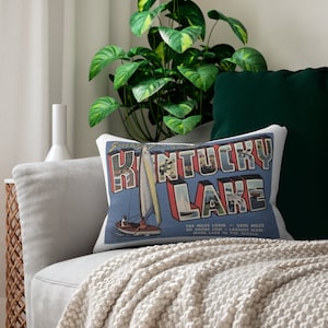 Kentucky Lake Postcard Pillow - Kentucky Lake Pillow - Kentucky Lake Housewarming Gift - Kentucky Lake Airbnb - Lake House Pillow