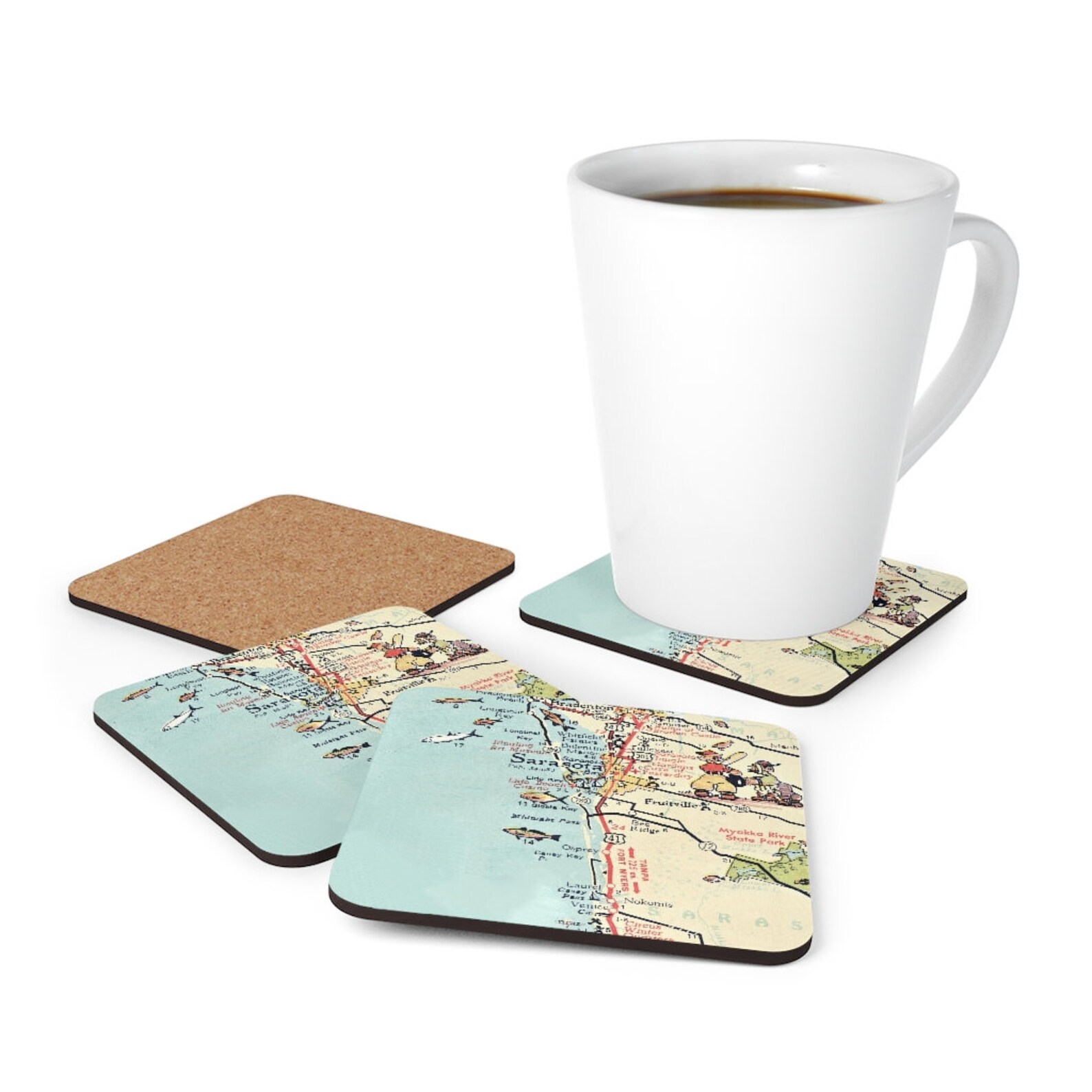 Siesta Key Map Coaster Set Siesta Key Coasters Siesta Key Etsy