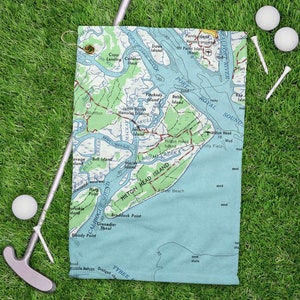 Hilton Head Island Golf Towel - Hilton Head Map - Fathers Day Gift - Golf Gift - Hilton Head Golf Gift - Gift for Dad - Gift for Husband