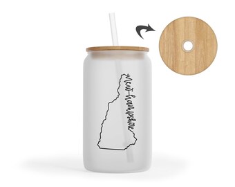 New Hampshire Iced Coffee Tumbler - New Hampshire Frosted Glass Tumbler - New Hampshire Wedding - New Hampshire Girls Trip