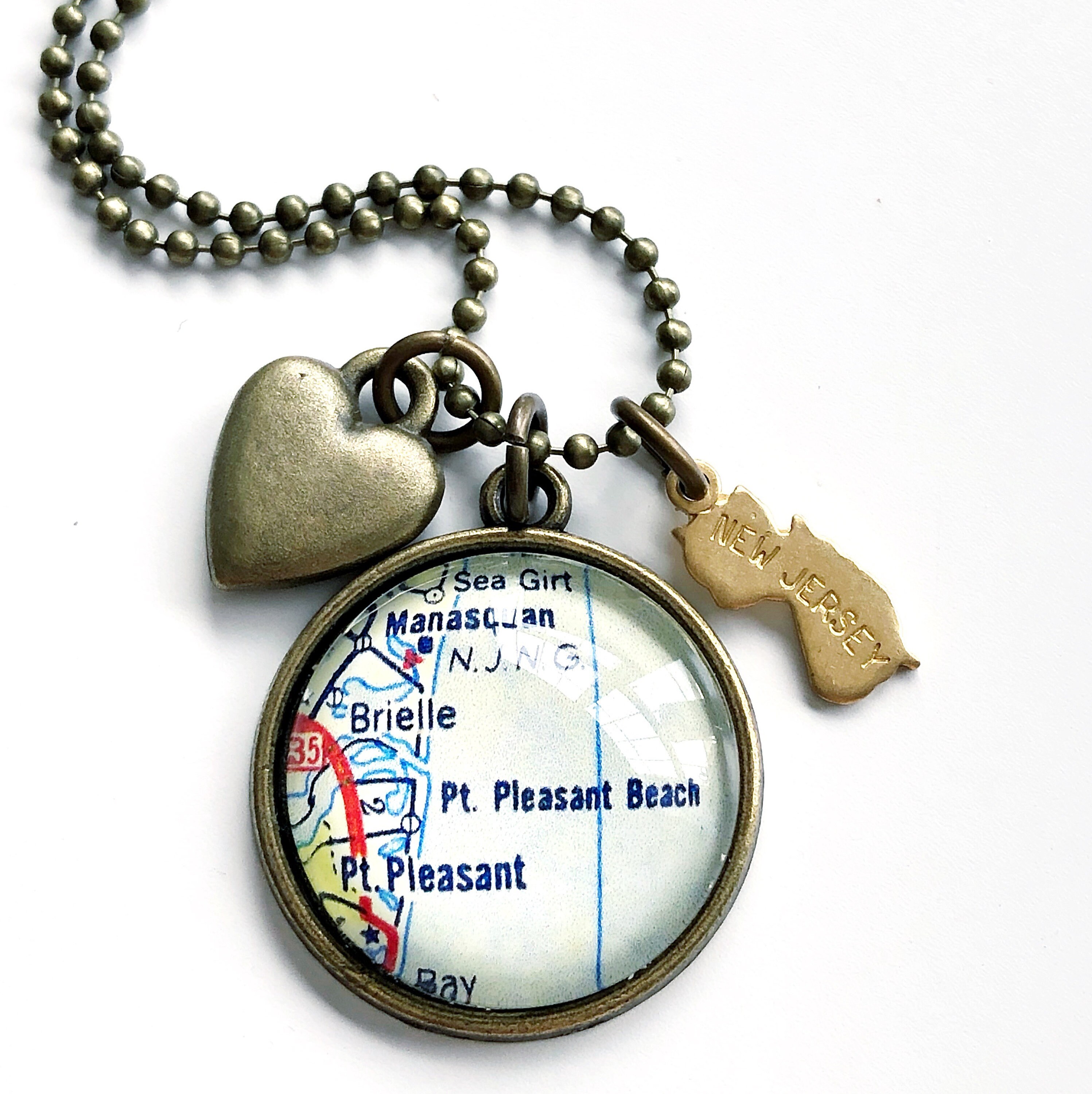 Point Pleasant Beach Map Charm Necklace Point Pleasant Beach Etsy
