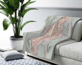 Jamaica Map Fleece Blanket - Jamaica Blanket - Jamaica Map - Jamaica Airbnb Decor - Jamaica VRBO Blanket - Housewarming Gift