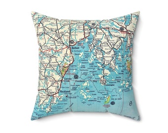 Penobscot Bay Maine Map Pillow - Penobscot Bay Pillow - Penobscot Bay Housewarming Gift - Lake House Pillow - Maine Realtor