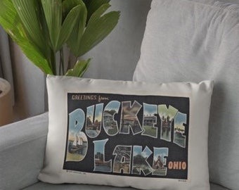 Buckeye Lake Ohio Postcard Pillow - Buckeye Lake Pillow - Buckeye Lake Housewarming Gift - Buckeye Lake Airbnb Decor