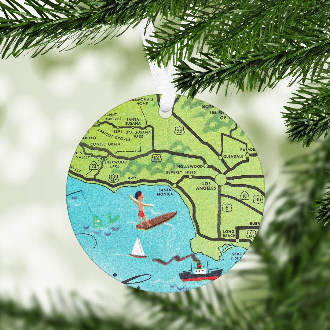 Santa Monica California Map Ornament Christmas Ornament Santa Monica