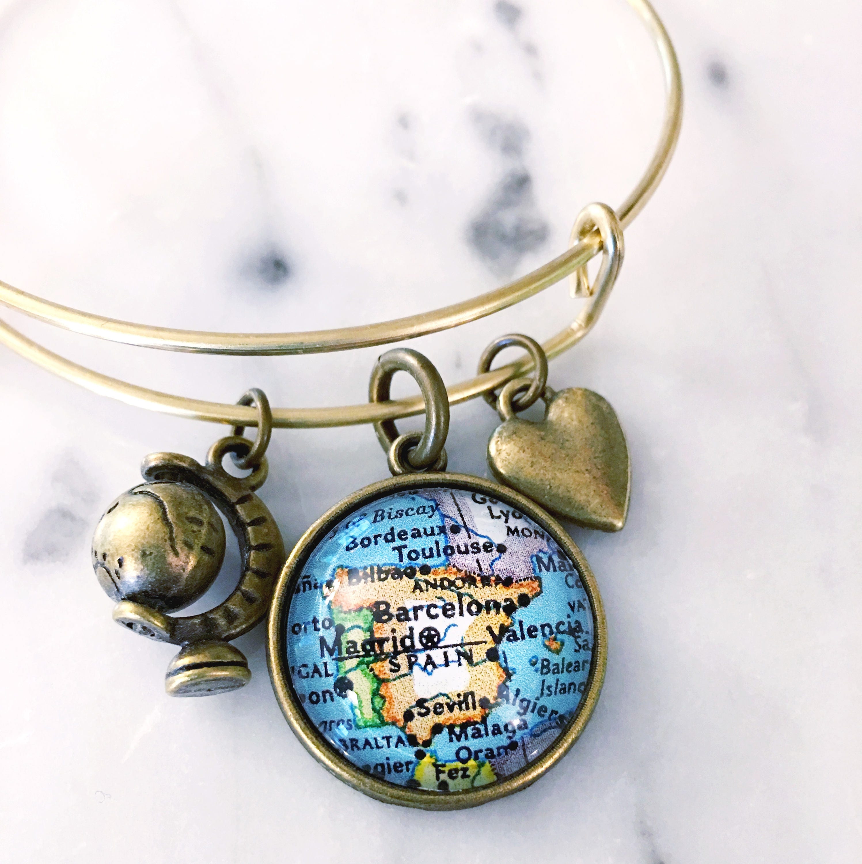 Spain Bracelet Spain Charm Bracelet Spain Jewelry Map Etsy
