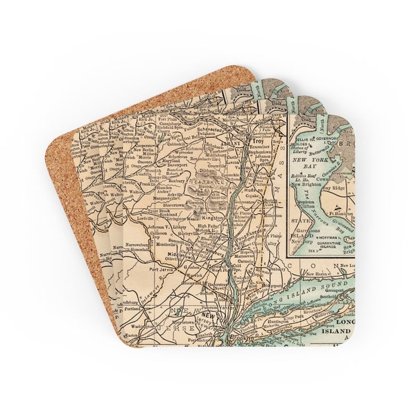 Hudson Valley New York Map Coaster Set - Hudson Valley Coasters - Hudson Valley Airbnb Decor - Hudson Valley Map