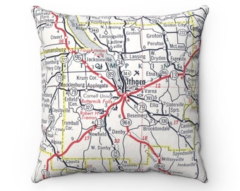 Cornell University Ithaca Map Pillow - Cornell University Graduation Gift - Cornell University Pillow - Airbnb Decor