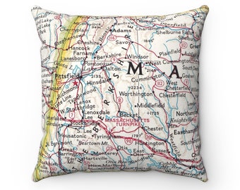 The Berkshires Massachusetts Vintage Map Pillow - The Berkshires Pillow - Graduation Gift - Housewarming Gift - Wedding Gift