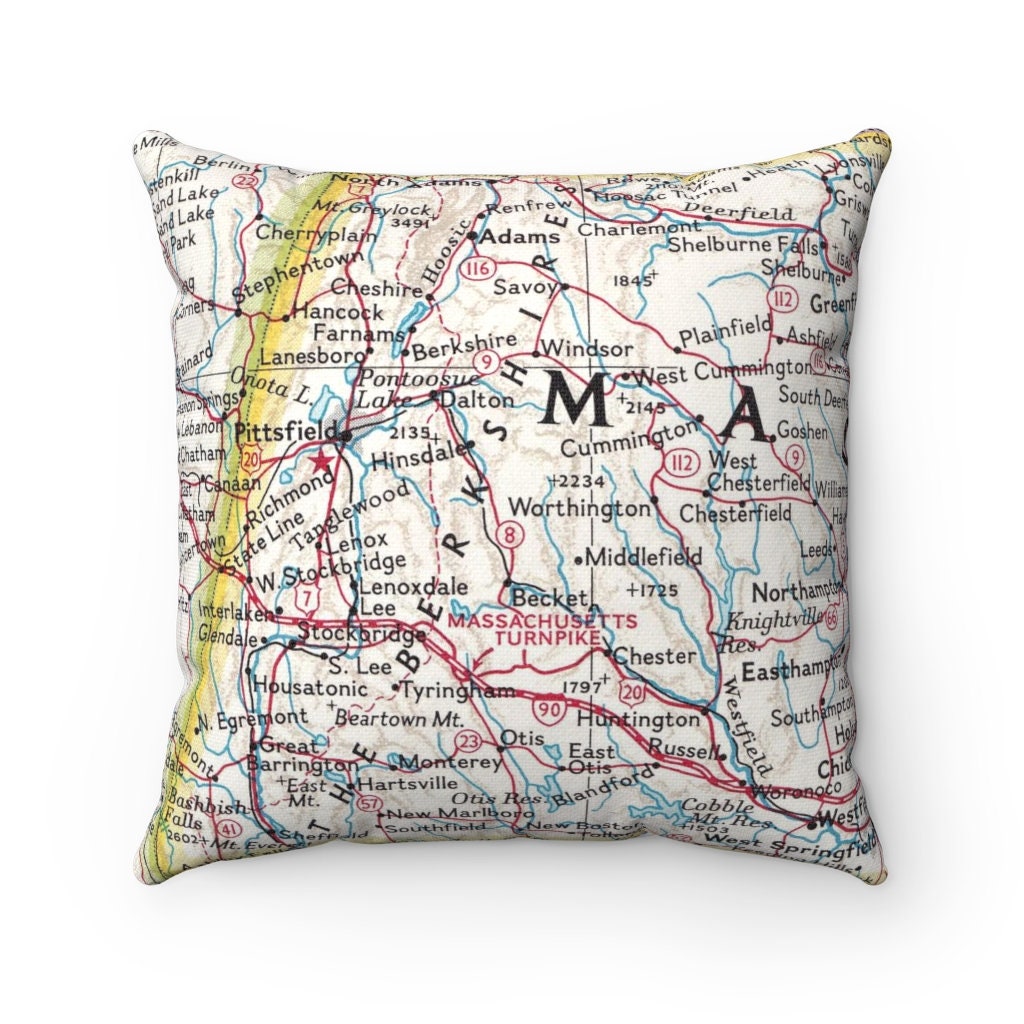 The Berkshires Massachusetts Vintage Map Pillow - The Berkshires Pillow - Graduation Gift - Housewarming Gift - Wedding Gift