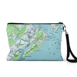 Hilton Head Island South Carolina Map Pouch - Hilton Head Wristlet - Hilton Head Makeup Bag - Hilton Head Travel Pouch