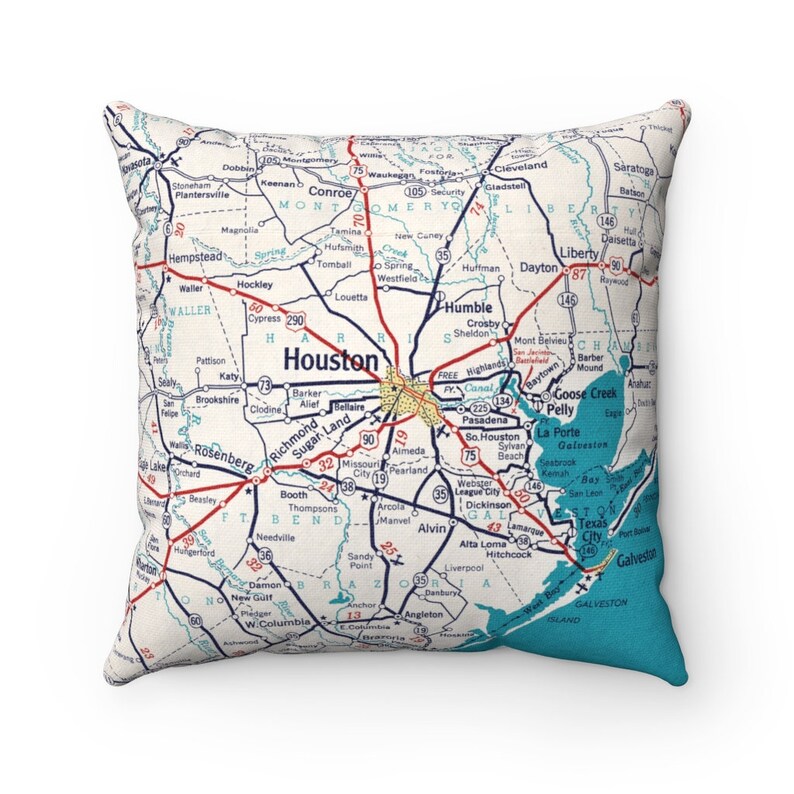 Houston Texas Map Pillow Houston Pillow Houston Etsy