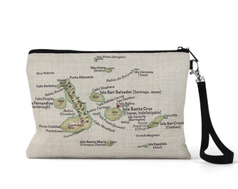 Bolsa de mapas de las Islas Galápagos - Pulsera de las Islas Galápagos - Bolsa de maquillaje de las Islas Galápagos - Bolsa de viaje de las Islas Galápagos - Islas Galápagos