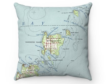 Washington Island Wisconsin Map Pillow - Washington Island Pillow - Door County Map Gift - Washington Island Map - Airbnb Pillow