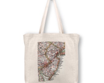 New Jersey Map Tote Bag - New Jersey Tote Bag - New Jersey Market Tote Bag - New Jersey Vacation Tote Bag - New Jersey Beach Bag