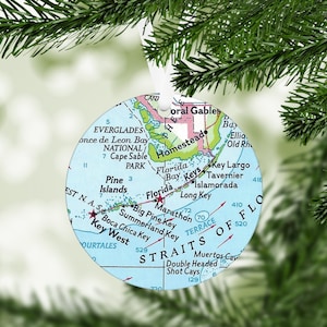 Florida Keys Map Ornament Christmas Ornament Key West Vacation Christmas Ornament Marathon Travel Ornament Key West Gift