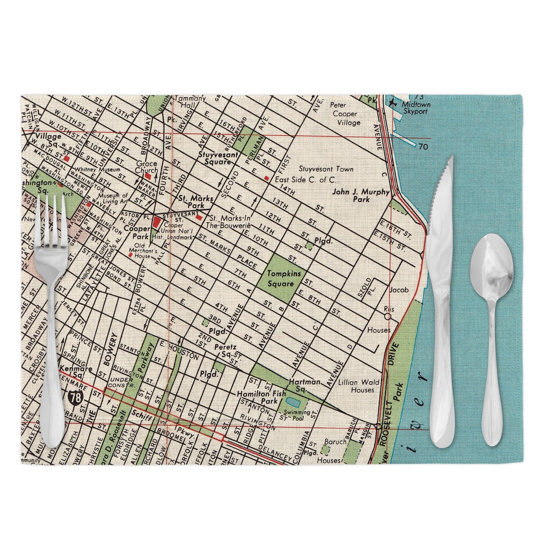East Village New York City Map Placemats East Village Placemat Set East
