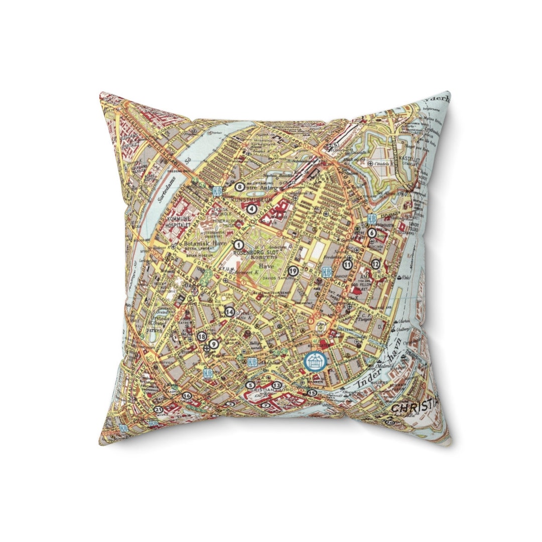 Copenhagen Denmark Map Pillow Copenhagen Pillow Copenhagen Map Pillow