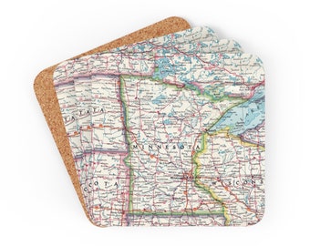 Minnesota Map Coaster Set - Minnesota Wedding Gift - Minnesota Airbnb Decor - Minnesota Housewarming Gift - Minnesota Realtor
