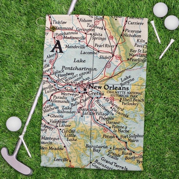 New Orleans Golf Towel - New Orleans Map - Fathers Day Gift - New Orleans Golf Gift - Gift for Dad - New Orleans Golf Trip