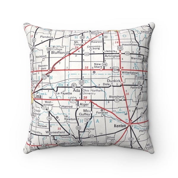Ohio Northern University Map Pillow - Ada Pillow - Ohio Northern Map - ONU Graduation Gift - Wedding Gift - Housewarming Gift - Ada Airbnb