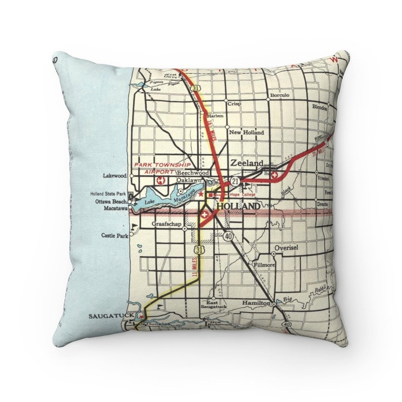 Holland Michigan Map Pillow Holland Pillow Holland Etsy