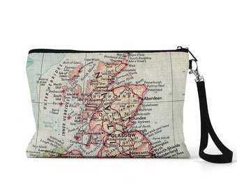 Scotland Map Pouch - Scotland Wristlet - Scotland Wedding - Scotland Makeup Bag - Scotland Travel Pouch - Scotland Vacation - Scotland Trip