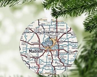 Madison Wisconsin Map Ornament - Madison Ornament - Madison Christmas - Madison Airbnb - Madison Housewarming Gift - Madison Realtor Gift