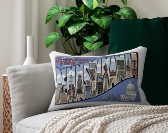 Pennsylvania Postcard Pillow - Pennsylvania Pillow - Pennsylvania Housewarming Gift - Pennsylvania Airbnb Decor