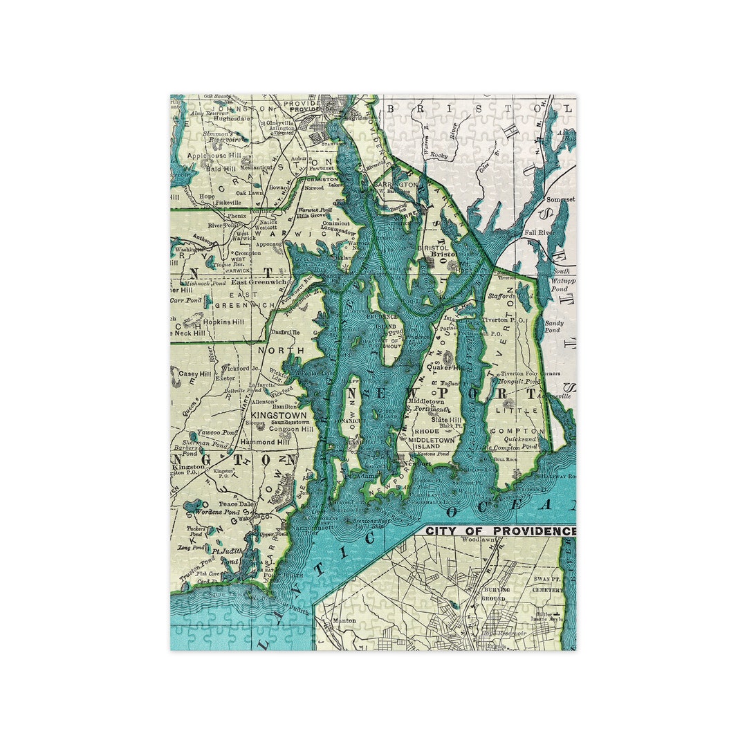 Narragansett Bay Rhode Island Map Puzzle Narragansett Bay Etsy