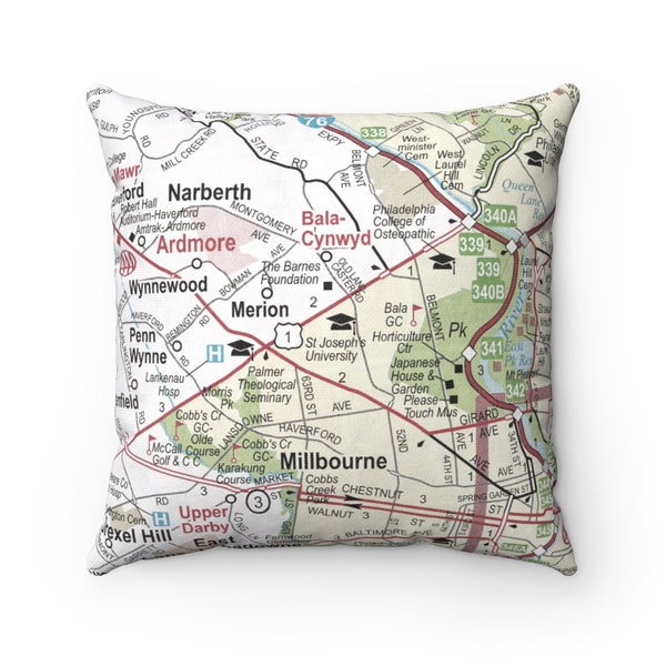 St Josephs University Philadelphia Map Pillow - St Josephs University Pillow - Philadelphia Airbnb - Graduation Gift - Philadelphia Realtor