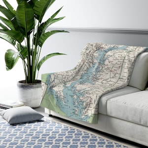 Chesapeake Bay Map Fleece Blanket - Chesapeake Bay Blanket - Chesapeake Bay Housewarming - Chesapeake Bay Airbnb - Chesapeake Bay Realtor