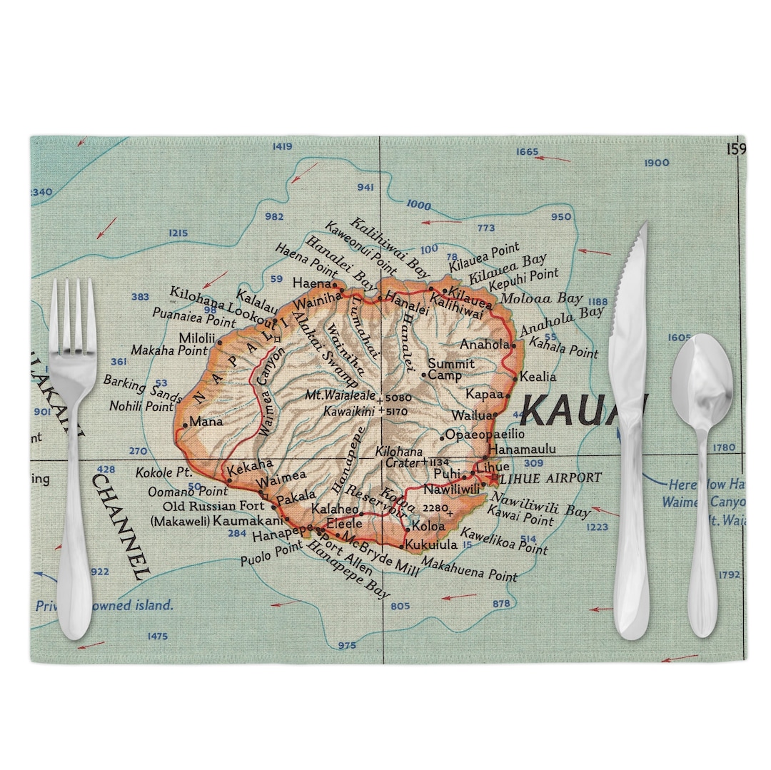 Kauai Hawaii Map Placemats Kauai Placemat Set Kauai Airbnb Decor Kauai