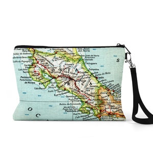 Costa Rica Map Pouch - Costa Rica Map Wristlet - Costa Rica Makeup Bag - Costa Rica Electronics Pouch - Costa Rica Travel Pouch