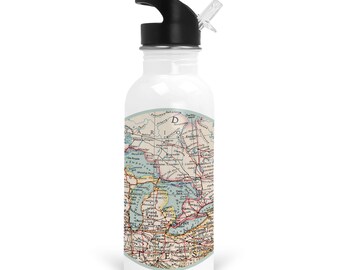 Great Lakes Map Stainless Water Bottle - Great Lakes Water Bottle - Great Lakes Insulated Water Bottle - Great Lakes Map - Great Lakes Gift