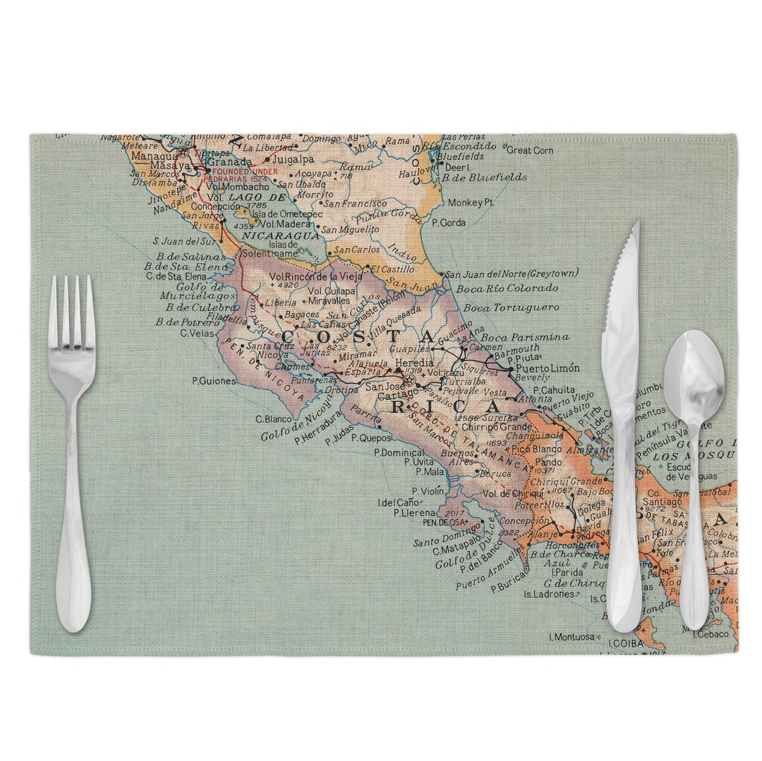 Costa Rica Map Placemats Costa Rica Placemat Set Costa Rica Airbnb