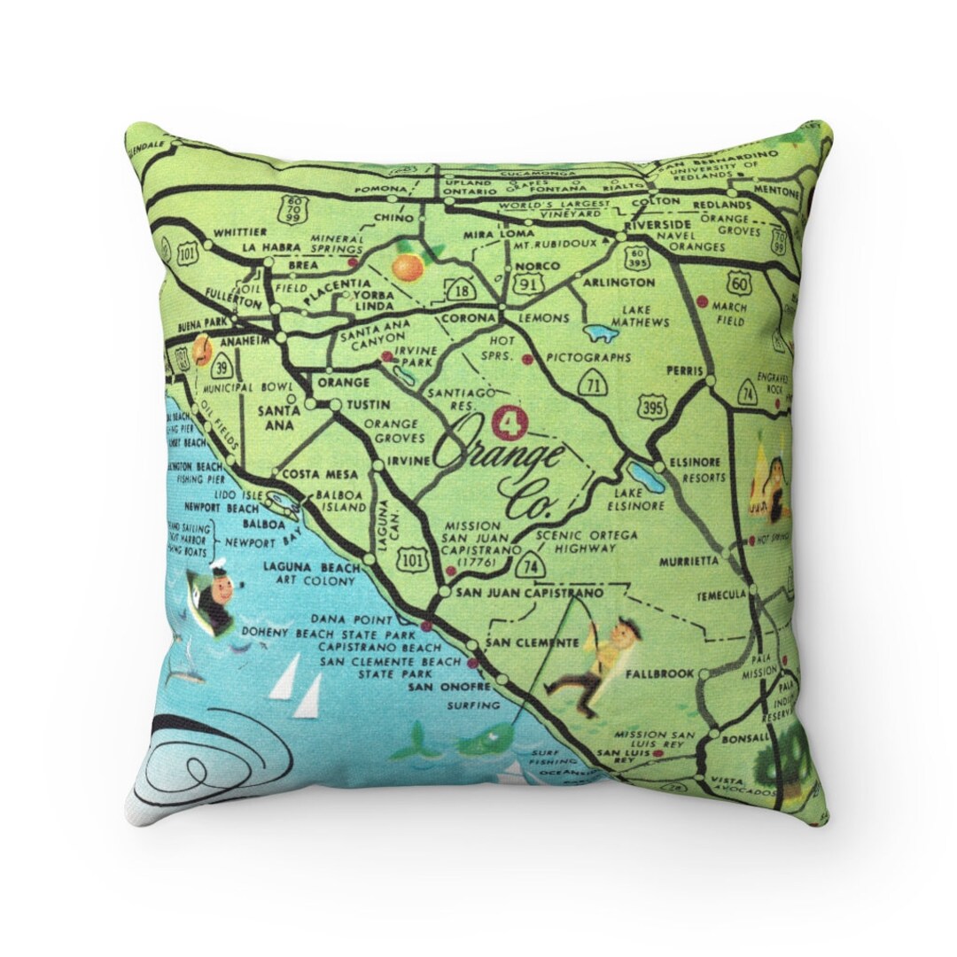 Orange County California Pillow Orange County Map Pillow Orange County