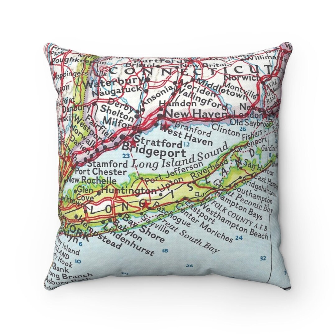 Long Island Vintage Map Pillow Long Island Pillow Wedding Etsy