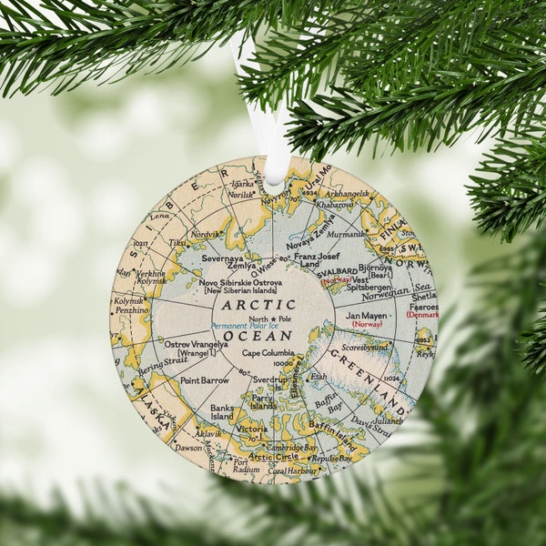 North Pole Map Ornament - Arctic Christmas Ornament - North Pole Ornament - North Pole Map - Arctic Circle Map - North Pole Gift